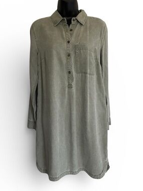 Old Navy Olive Green Button-Down Shirt Dress Size M